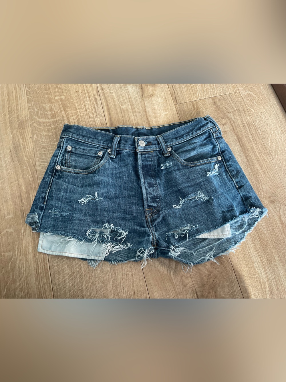 Levi's Distressed Dark Blue Denim Shorts